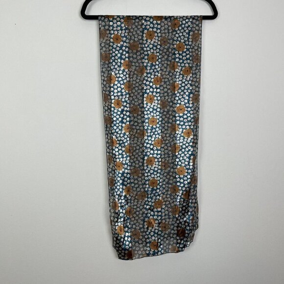 Scarf Blue Gold Floral Stripe Long Rectangle 59x 13” - Picture 3 of 4